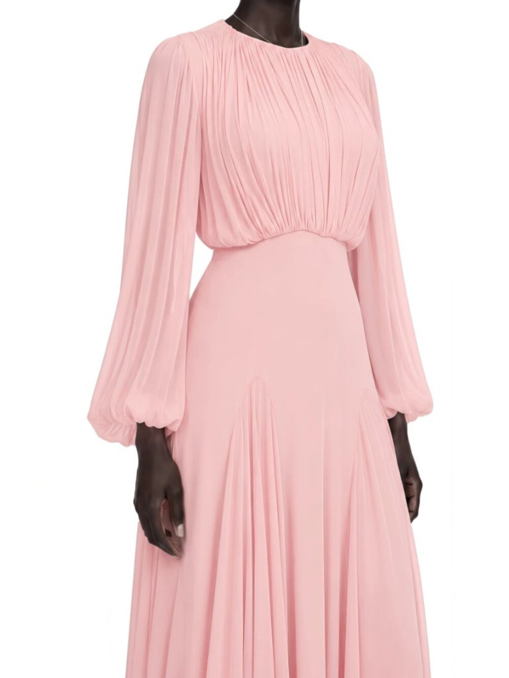 Miss Rosier Annabelle Pink Lantern Sleeve Pleated Maxi Dress (MEDIUM)